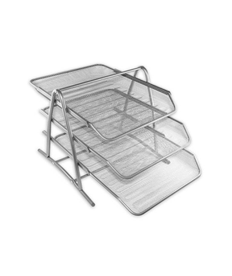 Tavă pentru hîrtie orizontală, 3 nivele, metal tip plasă, argintie